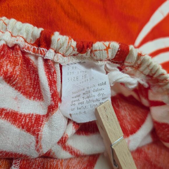 VTG Pacific Isle Outfit 2 Piece Tunic Shirt Shorts 70s Barkcloth Orange Floral - Picture 11 of 15
